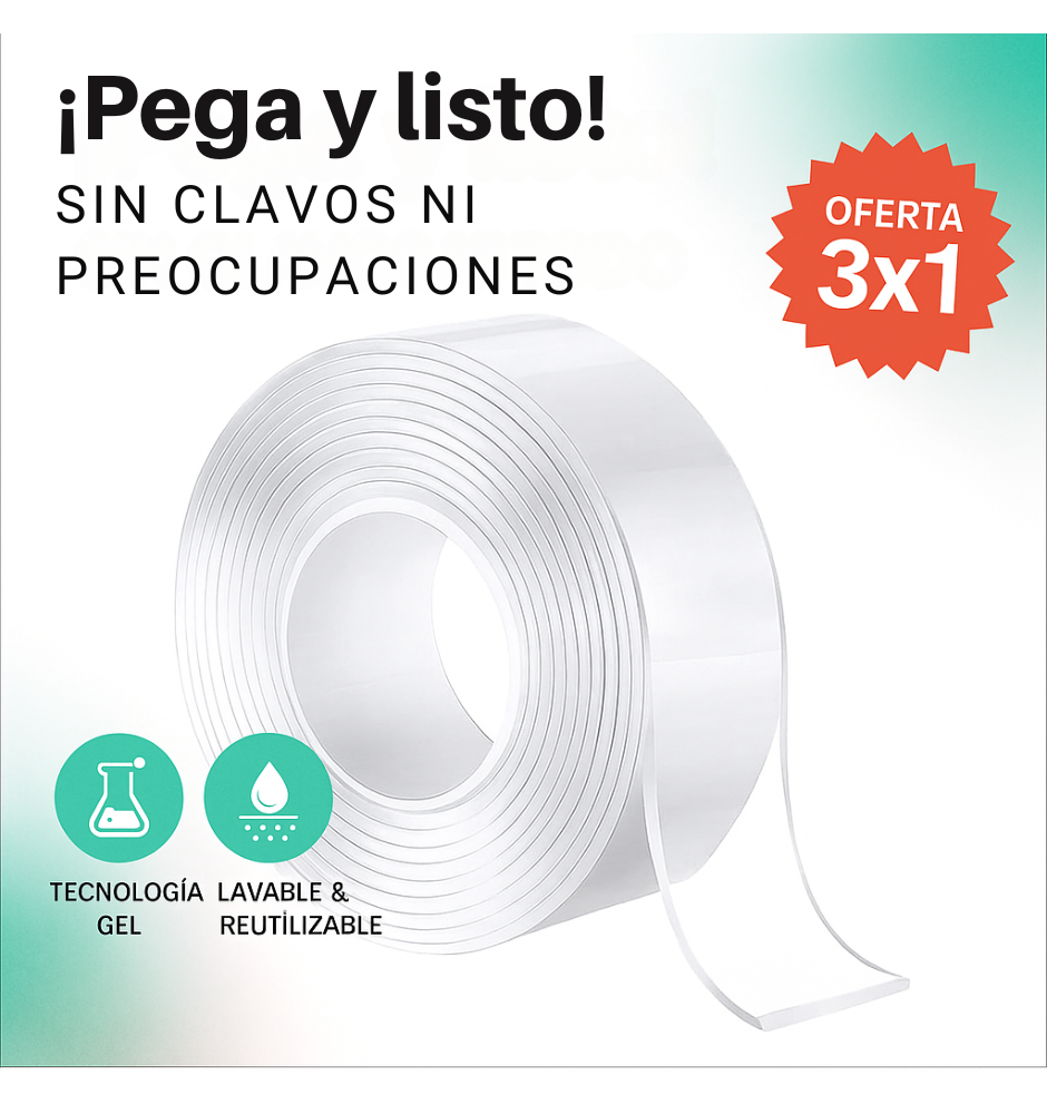 Promoción 3x1 Cinta Doble Faz lavable y reutilizable